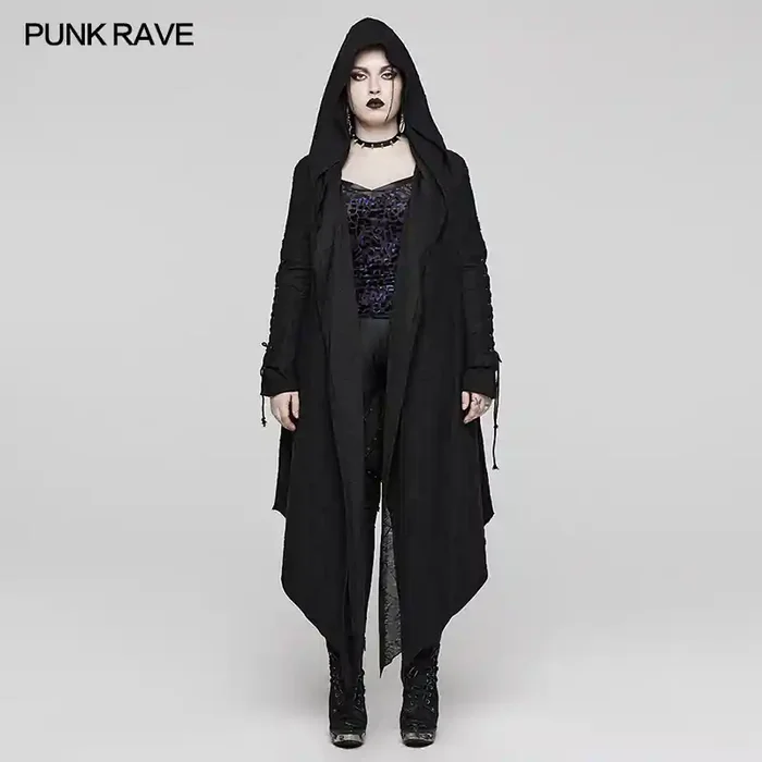 Damen langer schwarzer Cardigan mit Kapuze