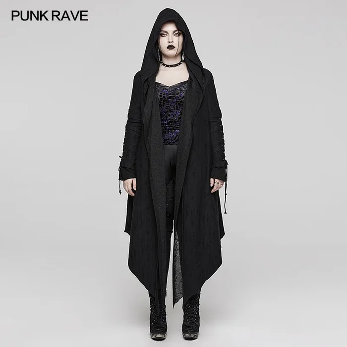 Damen langer schwarzer Cardigan mit Kapuze