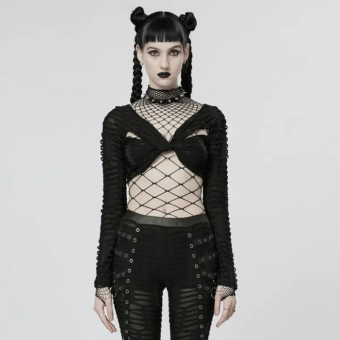 Dark Punk Crop Top mit tiefem Ausschnitt