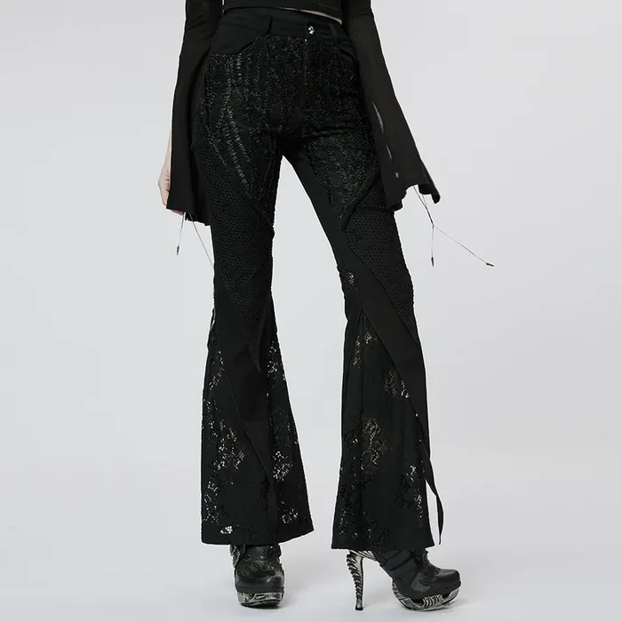 Dark Punk Mixed Fabrics Flared Hose