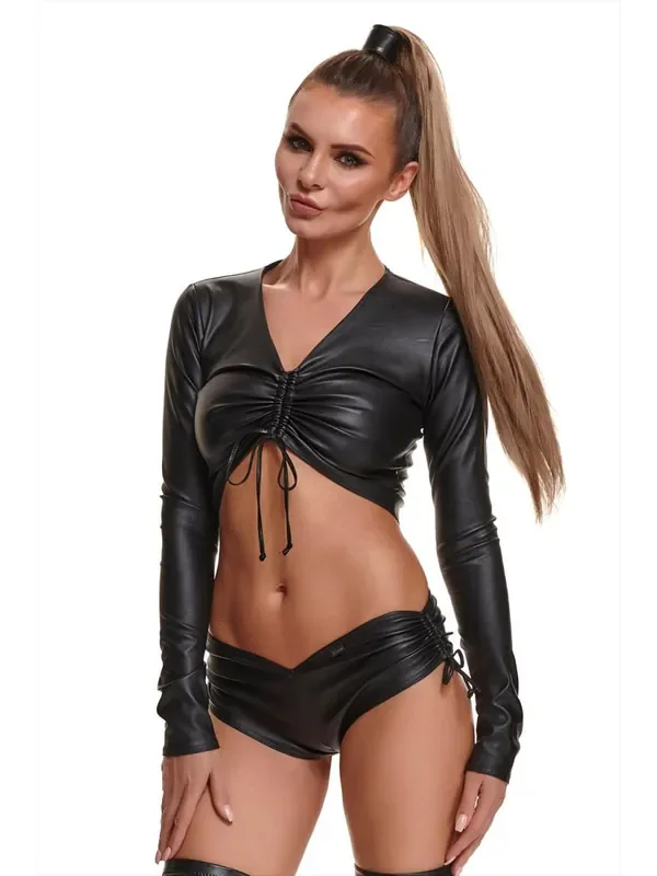 Demoniq Adriana Kunstleder-Top, schwarz