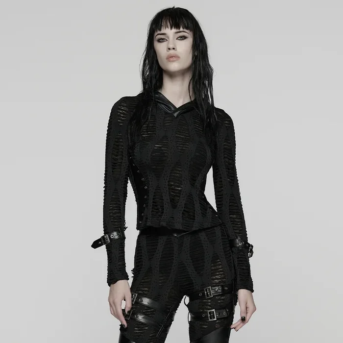 Distressed Long-Sleeve Top mit Kapuze