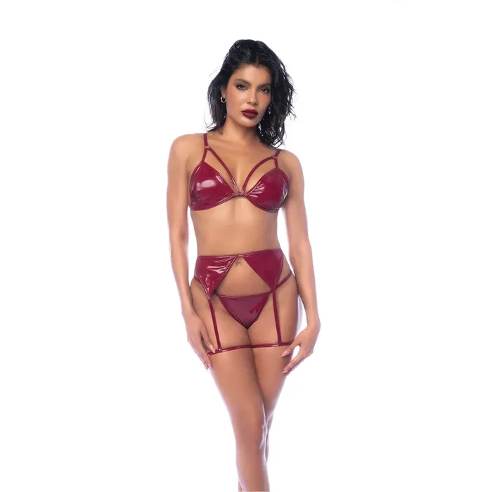 Dreiteiliges BH-Set – M – Leuchtendes Weinrot
