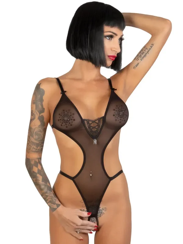 Eros Veneziani Donatella Netz-Ouvertbody, schwarz