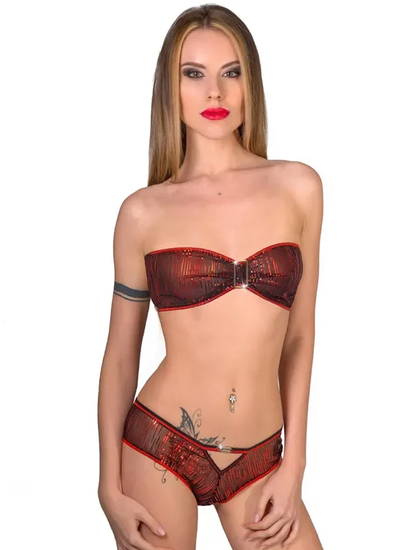 Eros Veneziani Lamé Bandeau-BH, rot/schwarz
