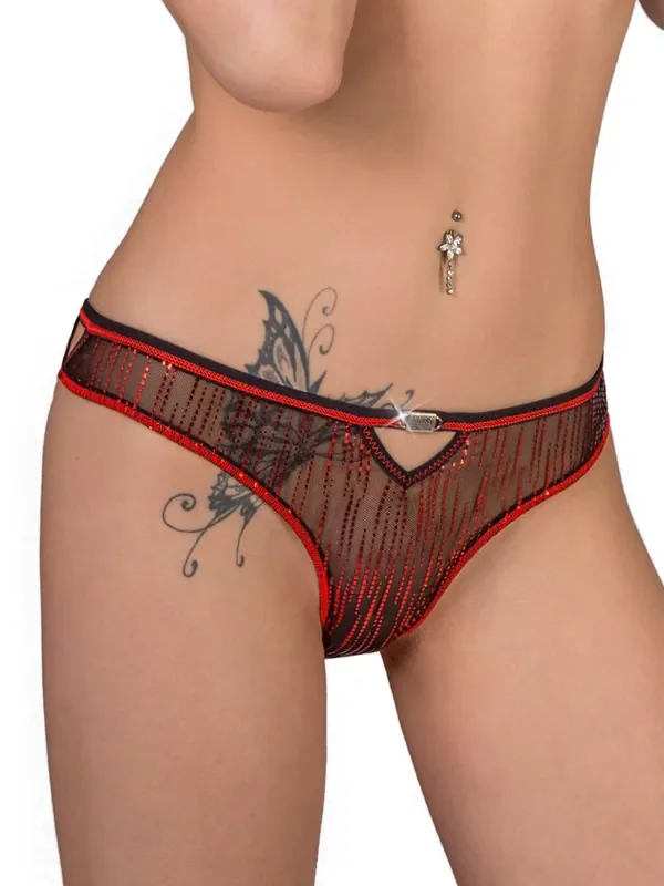 Eros Veneziani Lamé Brazilslip, rot/schwarz