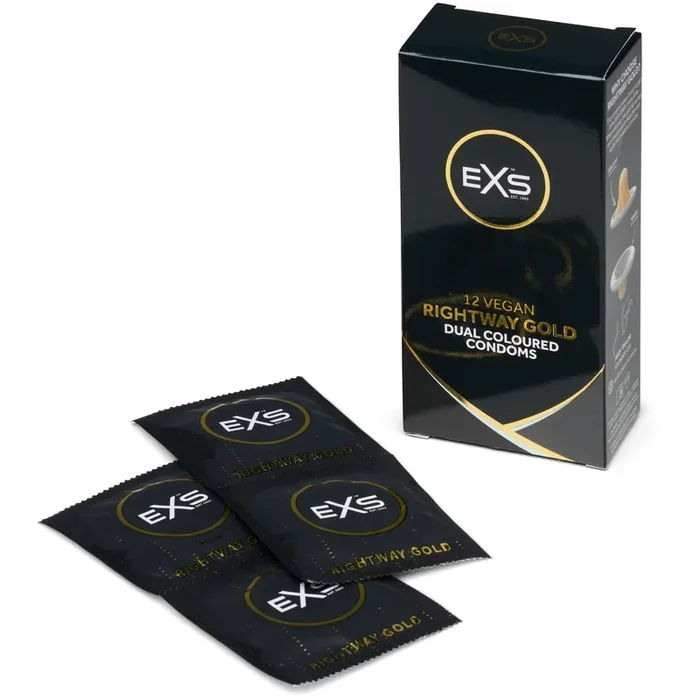 EXS Rightway Gold Vegan Dual Coloured Condoms 12 Pack