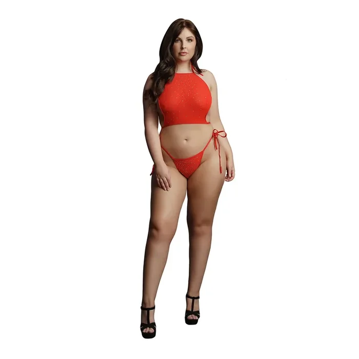 Festive Rhinestone Top and Thong – Plus Size