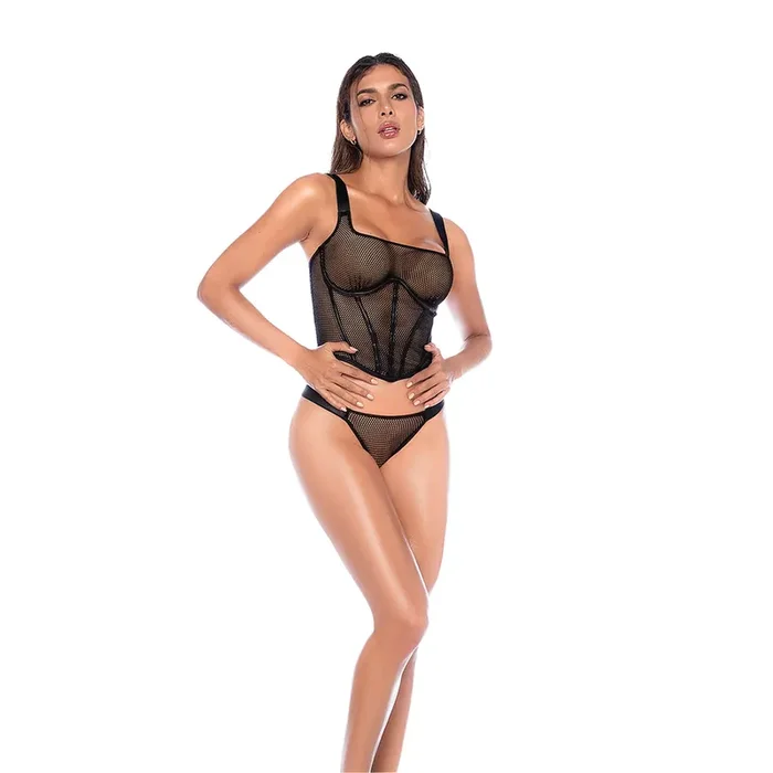 Figurbetonendes zweiteiliges Mesh-Set – S/M – Schwarz