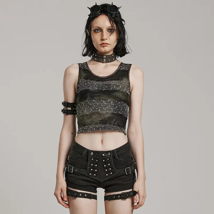 Figurbetontes Punk Top mit auffälligen Streifen