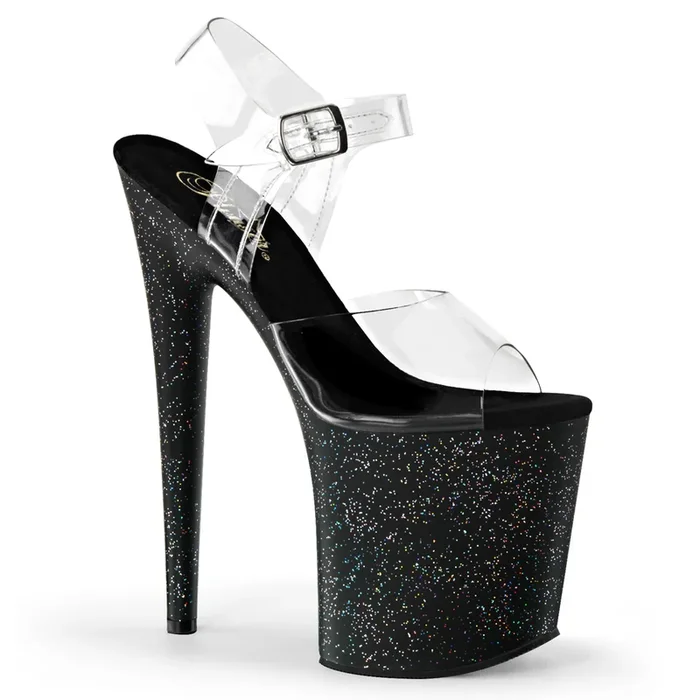 Flamingo-808MG (High Heel Größe: 9 – Gr. 39, High Heel Farbe: Transparent Glitter / Schwarz)