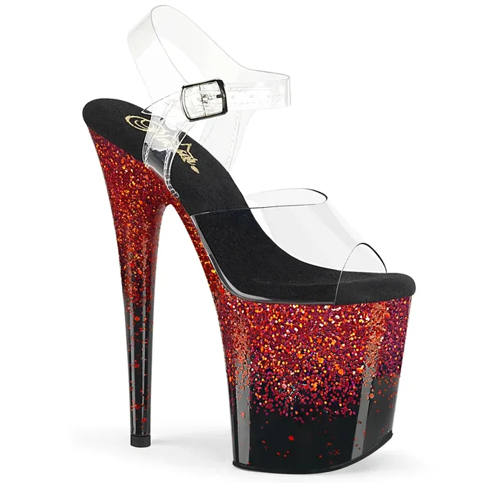 Flamingo-808SS (High Heel Größe: 8 – Gr. 38, High Heel Farbe: Transparent / Schwarz Blau Glitter)