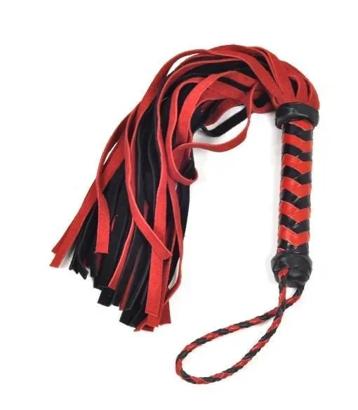 Flogger aus Leder rot/schwarz 33 Striemen
