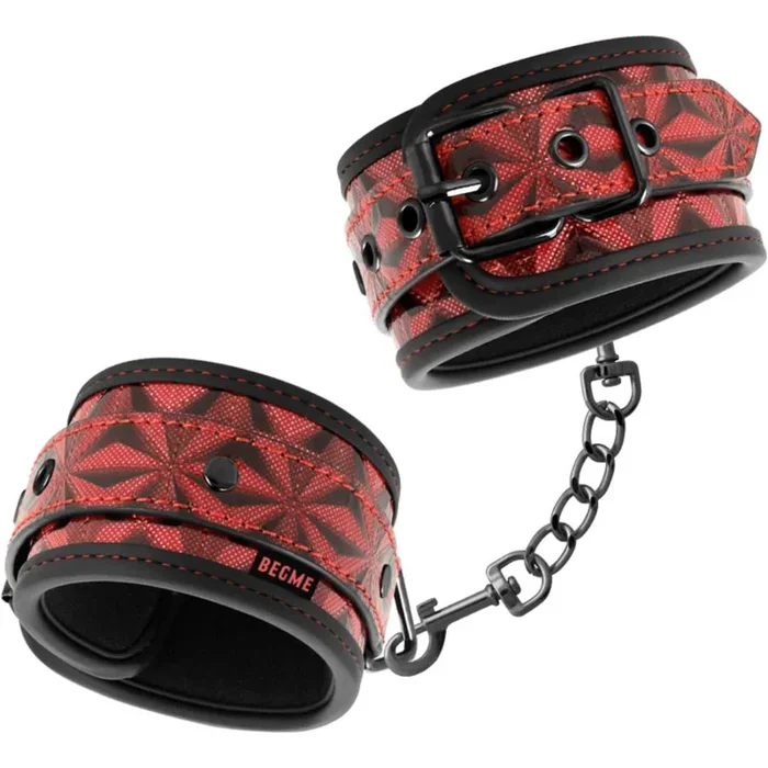 Fußfesseln mit Metall-Kette in rot-schwarz Optik