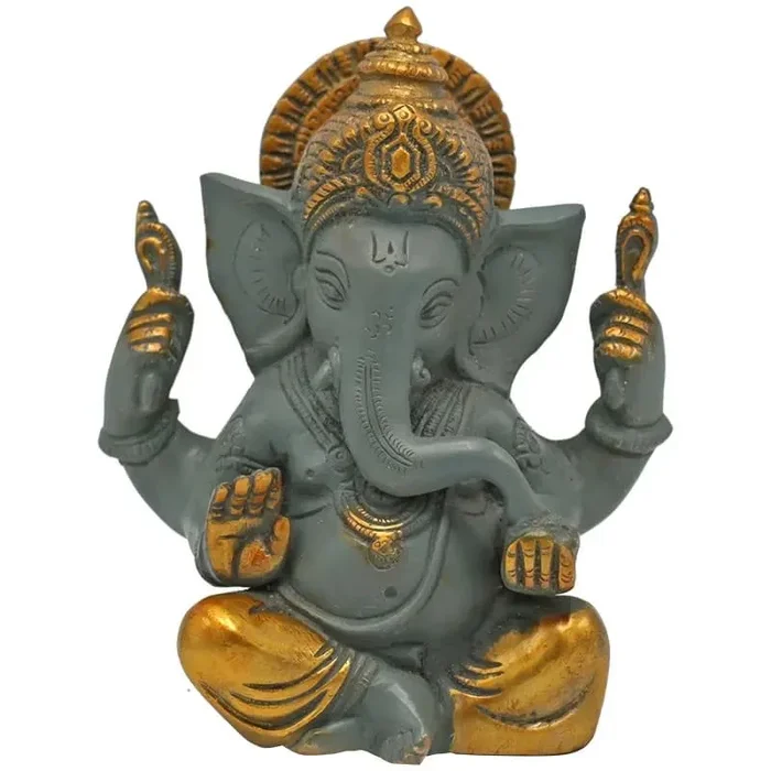 Ganesha Statue grau / goldfarben – Messing – 14cm