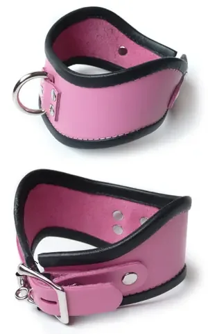 Gebogenes Leder Halsband in pink kurz
