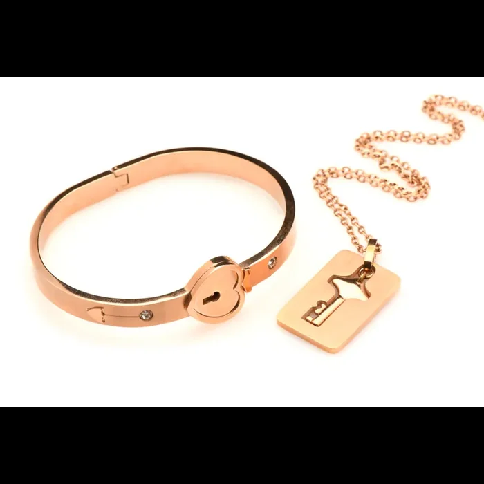 Geknöpfter Schlossarmband und Schlüssel-Halskette – Roségold