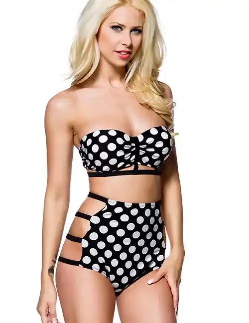 Gepunkteter Retro Bikini mit Cut- Outs