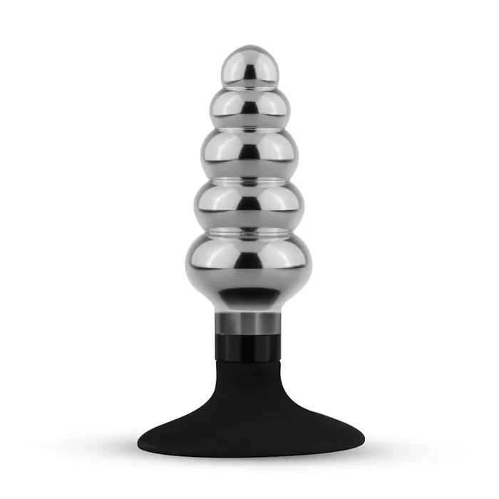 Gerippter Analplug aus Metall mit Saugnapf