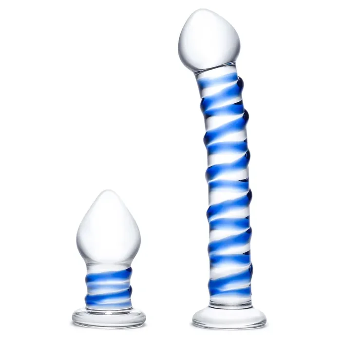 Glas – Double Penetration Glass Swirly Dildo & Butt Plug Set
