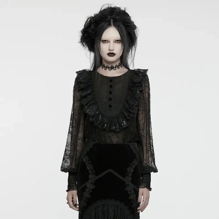 Gothic Bluse mit dezent funkelnden Pailletten