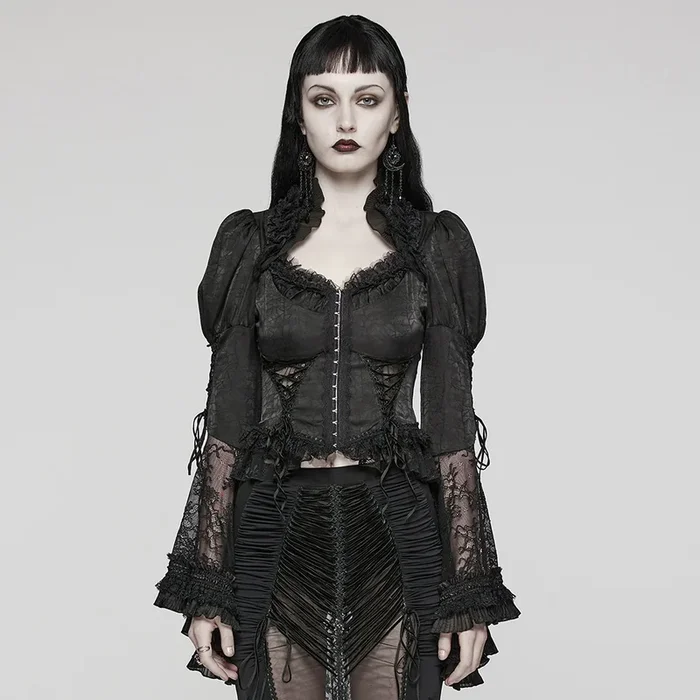 Gothic Bluse mit langen Glockenärmeln