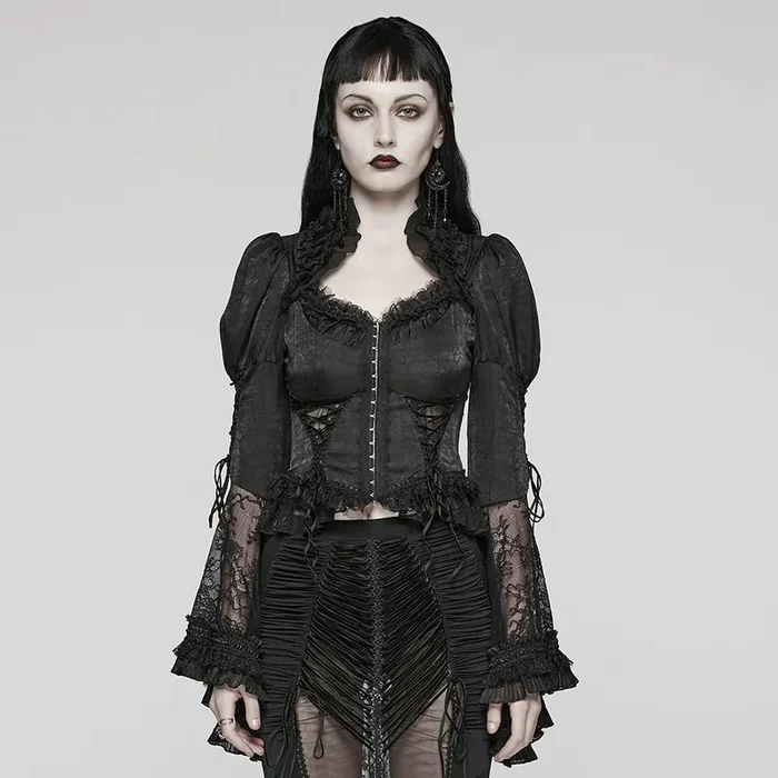 Gothic Bluse mit langen Glockenärmeln
