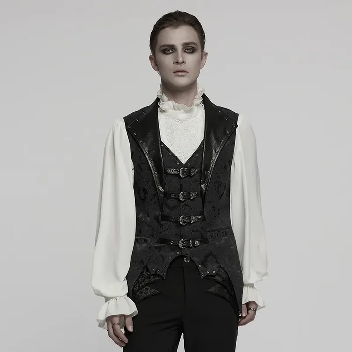 Gothic Brokat-Weste mit Kunstleder-Details