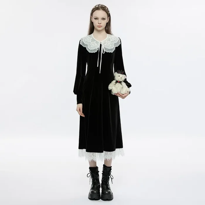 Gothic-Kleid mit besticktem weißen Kragen