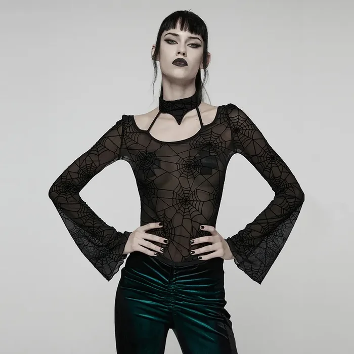 Gothic Mesh Top in markantem Spinnennetzdesign