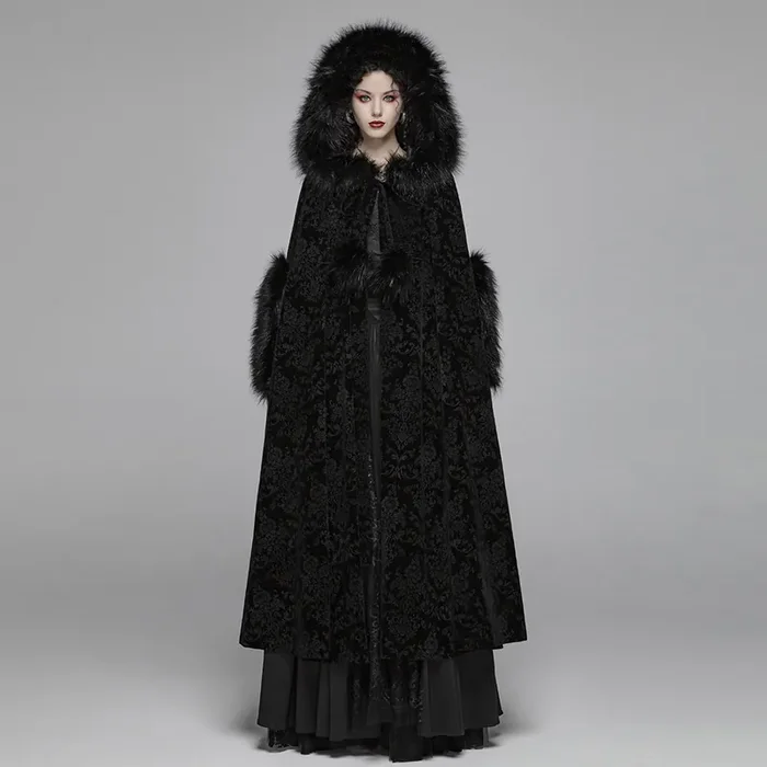 Gothic Samtumhang mit Kunstpelzbesatz