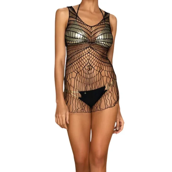 Grobmaschiges Netzkleid mit geometrischem Muster