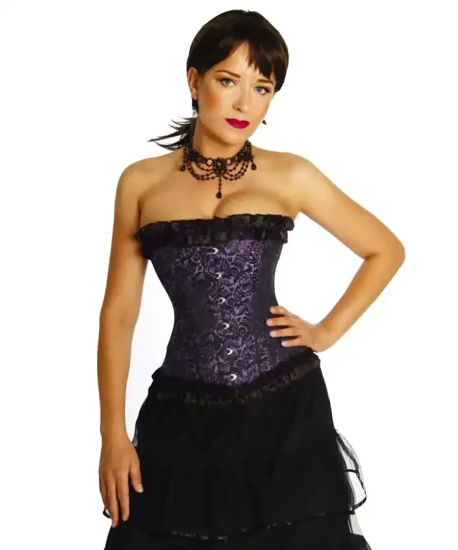 Halbbrustkorsett aus Brokat-Satin lila/schwarz
