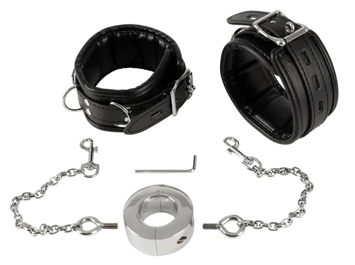 Hand Cuffs & Cock Ring Handfesseln plus Penisring mit Karabinerketten fetish collection Schwarz