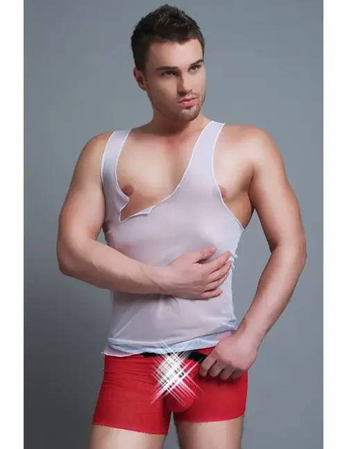Hemd-Boxer-Set MC/9039 aus Tüll weiß/rot