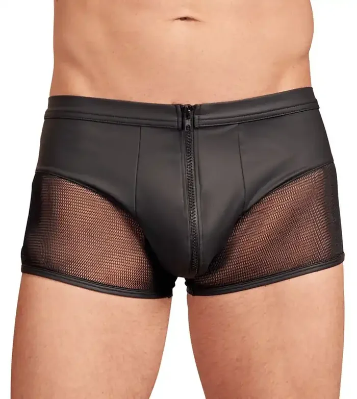 Herren Boxershort mit Reißverschluss in Lederoptik – Schwarz
