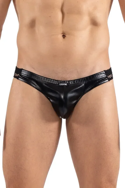Herren Slip Brief im Wetlook mit Netzeinsätze