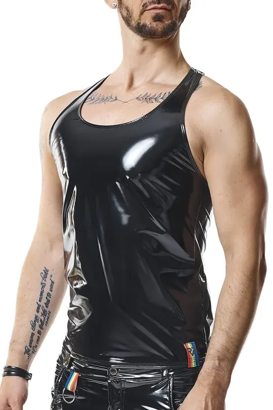 Herren Tank Top aus glänzendem und dehnbarem Material