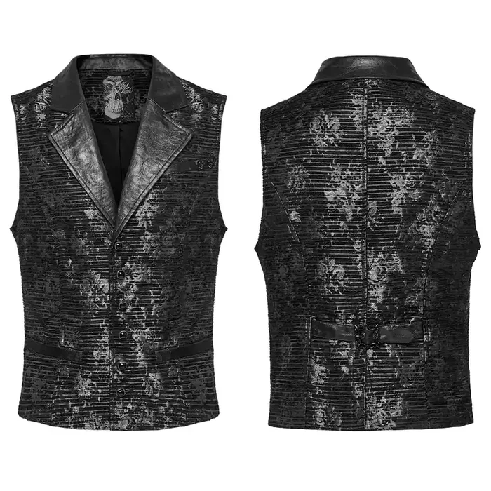 Herren Weste aus schwarzem Jacquard mit Kunstleder-Akzenten