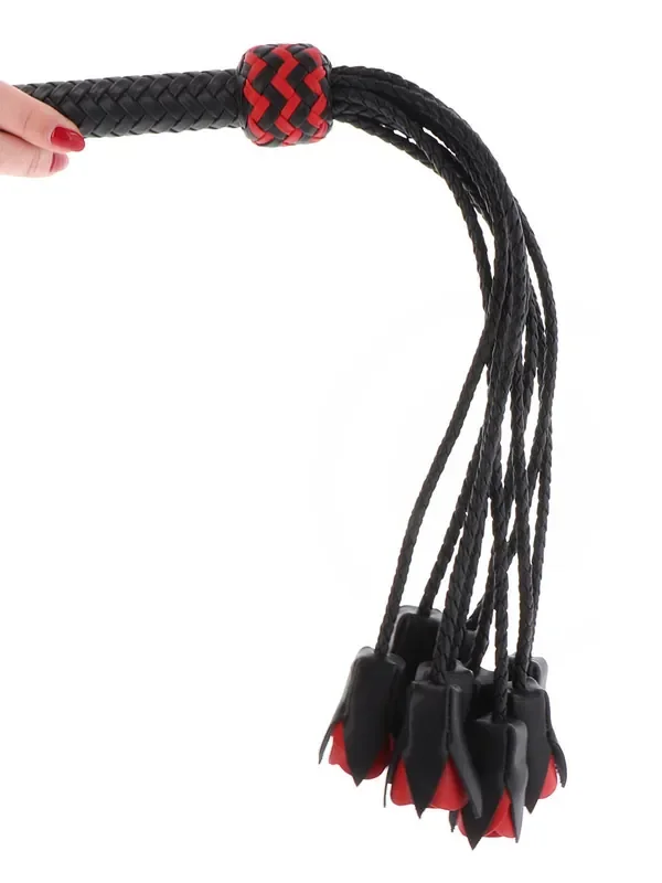 Hidden Desire Masters Real Leather Roses Whip Leder-Peitsche, schwarz/rot