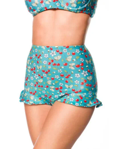 Highwaist Bikini-Höschen Grün/Weiß