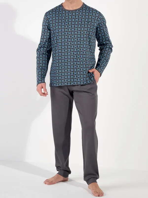 HOM Aloys langer Pyjama, dark grey print