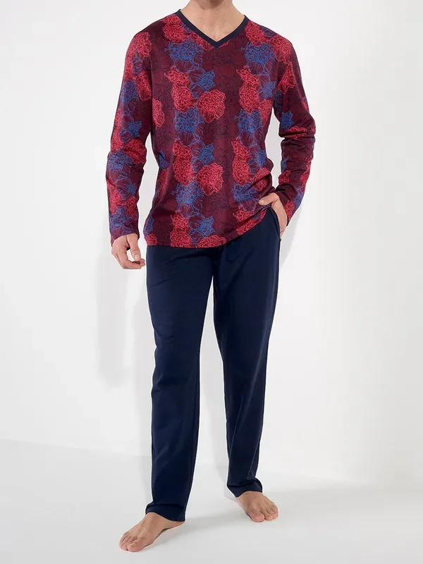 HOM Bouquet langer Pyjama, bordeaux print