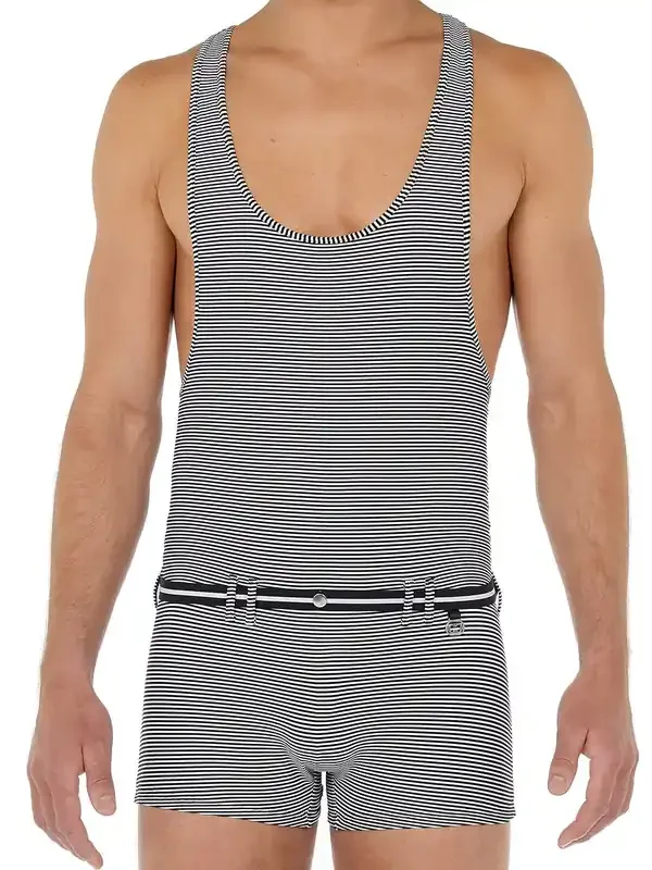 HOM Eddy Badebody, schwarz/weiß gestreift