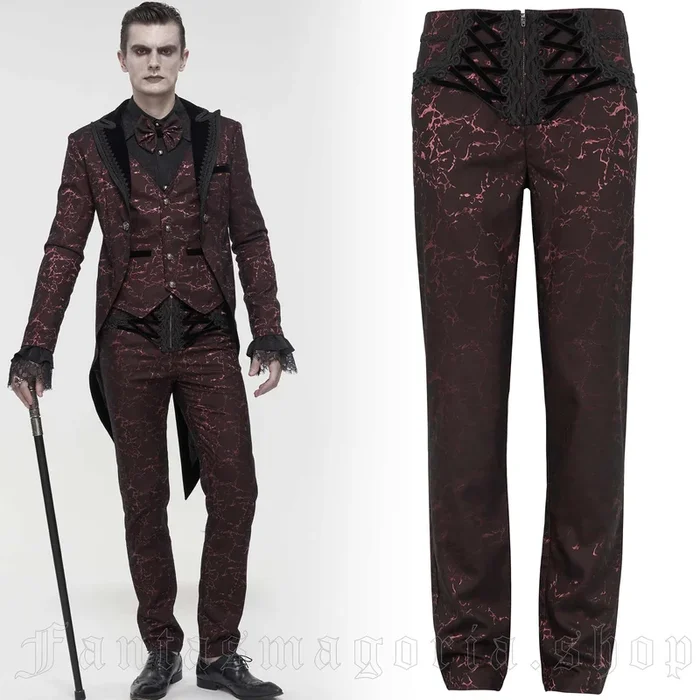 Hose im Goth-Stil mit ornamentaler Applikation – rot