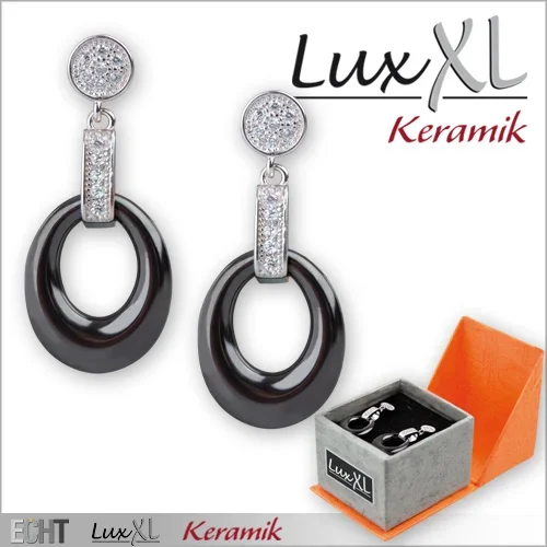 Keramikohrringe oval schwarz mit Zirkonia
