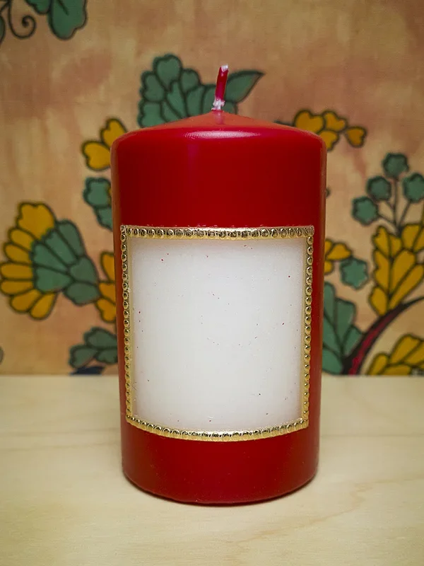 Kerze Quadrat rot gold – handgeschnitzt