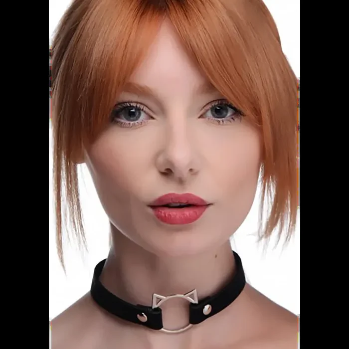 Kinky Kitty Ring Slim Choker – PU Leather – Black