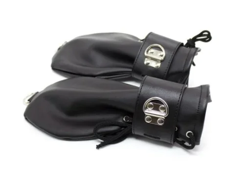 Kunstleder Handschuh-Fesseln (Farbe: Schwarz)