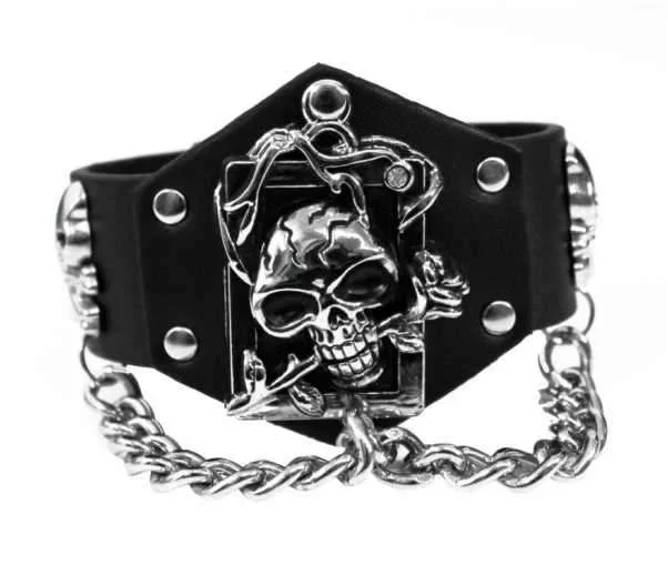 Kunstlederarmband mit Totenkopf und Kette